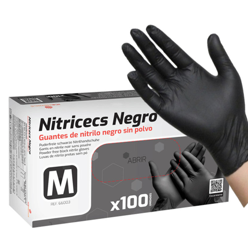 GUANTES NITRILO NEGRO M - 100 unidades