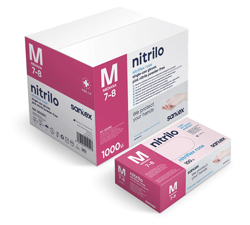 GUANTES NITRILO NITRIFLEX ROSA M - 100 unidades