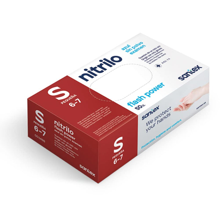 GUANTES FLASH POWER NITRILO S AZUL SIN POLVO - 50 unds