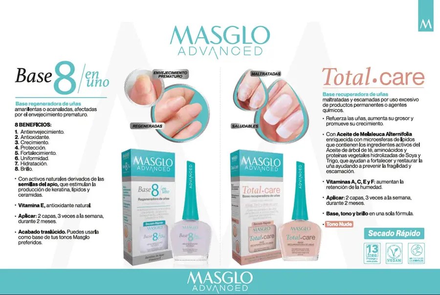Base Recuperadora de uñas MASGLO TOTAL CARE ADVANCED  13,5 ml
