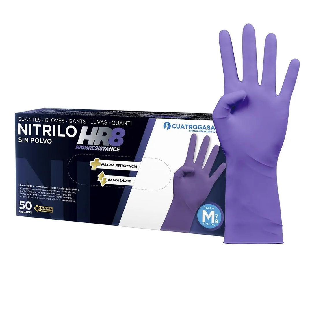 GUANTES NITRILO HR8 MORADOS SIN POLVO 50 unds