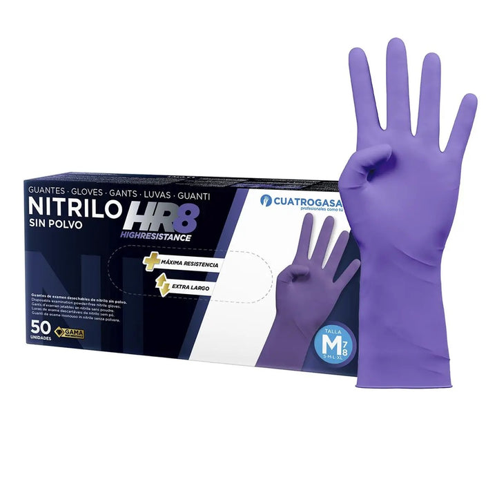GUANTES NITRILO HR8 MORADOS SIN POLVO 50 unds