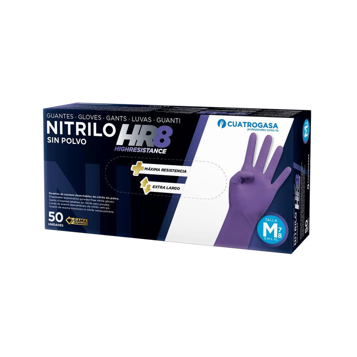 GUANTES NITRILO HR8 MORADOS SIN POLVO M - 50 unds