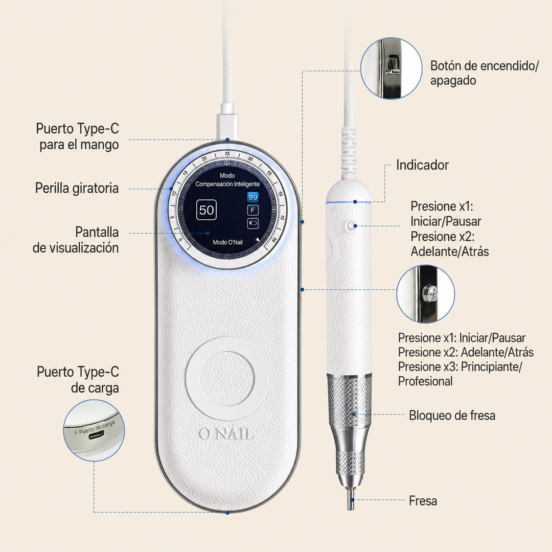 Torno Micromotor Inteligente O’NAIL con IA + 2 Piezas de Mano + Pack de Fresas de Regalo