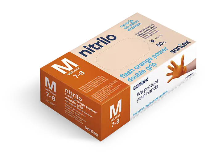 GUANTES FLASH POWER NITRILO M NARANJA SIN POLVO - 50 unds