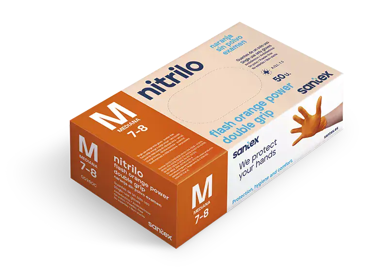 GUANTES FLASH POWER NITRILO M NARANJA SIN POLVO - 50 unds