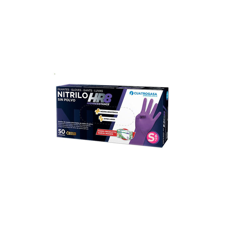 GUANTES NITRILO HR8 MORADOS SIN POLVO S - 50 unds