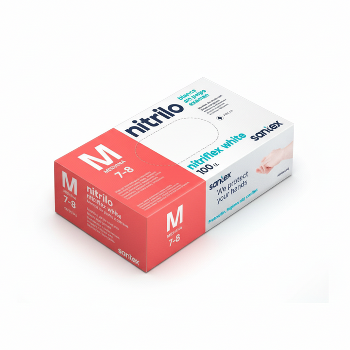 GUANTES M  NITRILO BLANCOS SIN POLVO - 100 unds