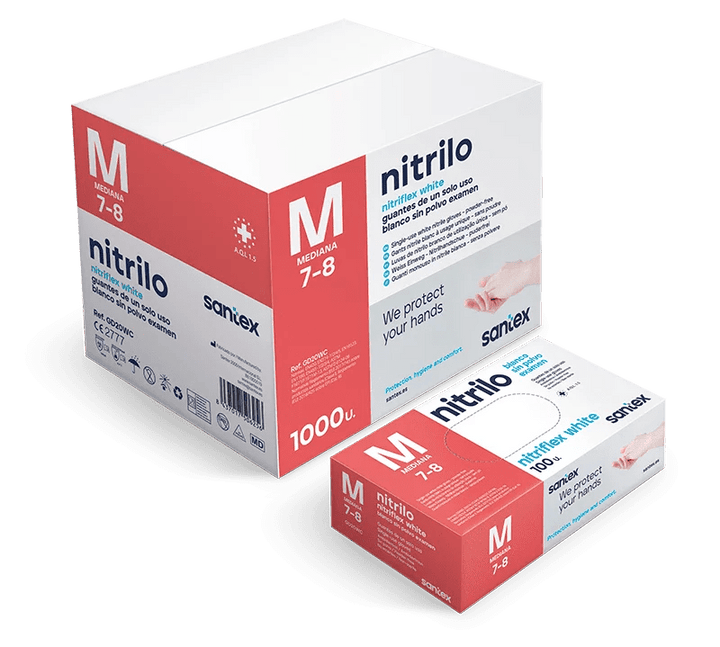 GUANTES M  NITRILO BLANCOS SIN POLVO - 100 unds